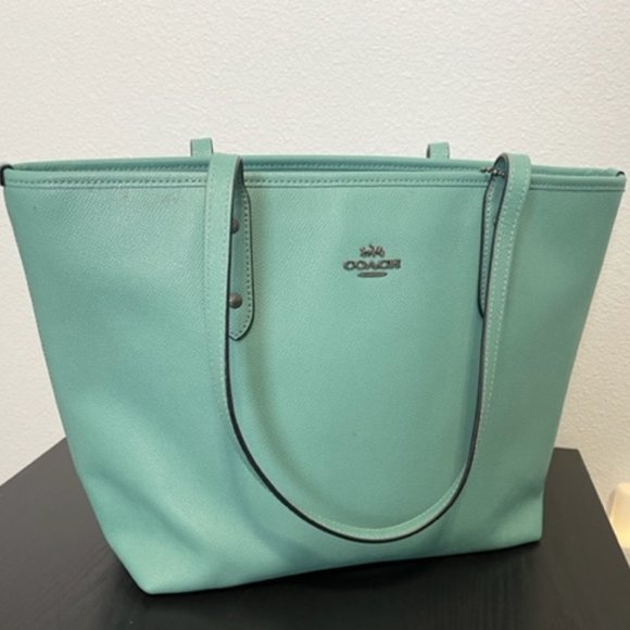 Coach Handbags - Coach Women's Crossgrain Leather City Zip Tote Turquoise